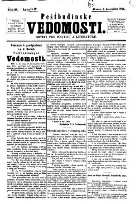 Pešťkbudínske vedomosti Dienstag 6. Dezember 1864