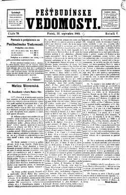 Pešťkbudínske vedomosti Freitag 22. September 1865