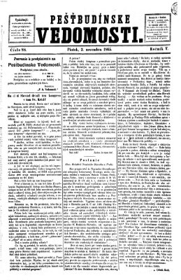 Pešťkbudínske vedomosti Freitag 3. November 1865
