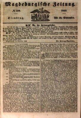 Magdeburgische Zeitung Dienstag 18. September 1849