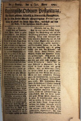 Augsburgische Ordinari Postzeitung von Staats-, gelehrten, historisch- u. ökonomischen Neuigkeiten (Augsburger Postzeitung) Freitag 3. Januar 1794