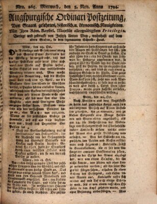 Augsburgische Ordinari Postzeitung von Staats-, gelehrten, historisch- u. ökonomischen Neuigkeiten (Augsburger Postzeitung) Mittwoch 5. November 1794
