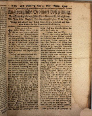 Augsburgische Ordinari Postzeitung von Staats-, gelehrten, historisch- u. ökonomischen Neuigkeiten (Augsburger Postzeitung) Dienstag 2. Dezember 1794