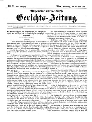 Allgemeine österreichische Gerichts-Zeitung Donnerstag 15. Mai 1862