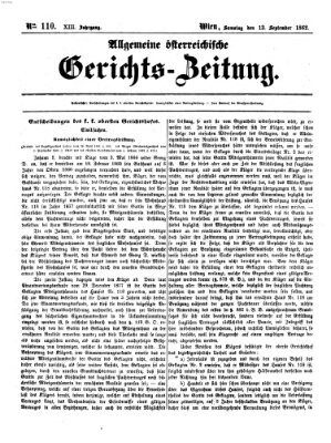 Allgemeine österreichische Gerichts-Zeitung Samstag 13. September 1862