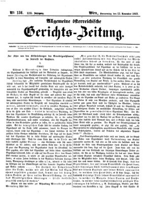 Allgemeine österreichische Gerichts-Zeitung Donnerstag 13. November 1862