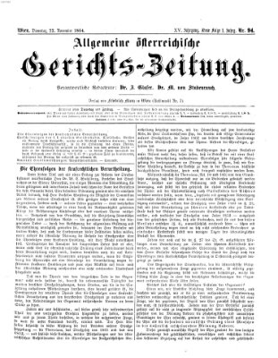 Allgemeine österreichische Gerichts-Zeitung Dienstag 22. November 1864