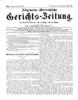 Allgemeine österreichische Gerichts-Zeitung Dienstag 21. November 1865
