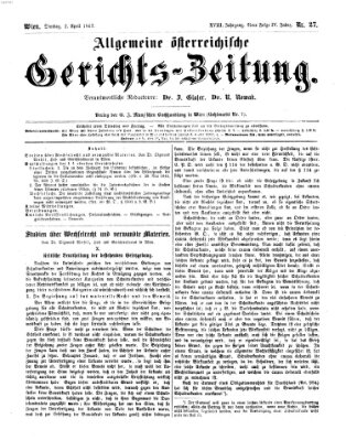 Allgemeine österreichische Gerichts-Zeitung Dienstag 2. April 1867