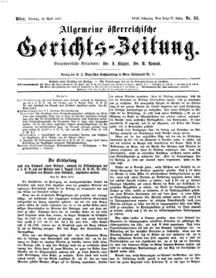 Allgemeine österreichische Gerichts-Zeitung Dienstag 23. April 1867
