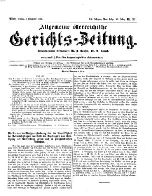 Allgemeine österreichische Gerichts-Zeitung Freitag 3. Dezember 1869