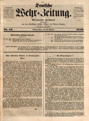 Deutsche Wehr-Zeitung (Preußische Wehr-Zeitung) Donnerstag 22. Februar 1849
