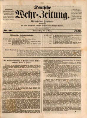 Deutsche Wehr-Zeitung (Preußische Wehr-Zeitung) Donnerstag 1. März 1849