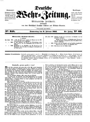 Deutsche Wehr-Zeitung (Preußische Wehr-Zeitung) Donnerstag 6. Februar 1851