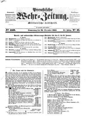 Preußische Wehr-Zeitung Donnerstag 25. Dezember 1851
