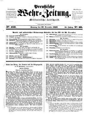 Preußische Wehr-Zeitung Sonntag 19. Dezember 1852