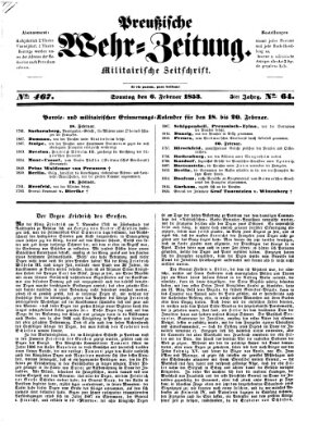 Preußische Wehr-Zeitung Sonntag 6. Februar 1853