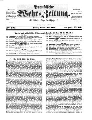 Preußische Wehr-Zeitung Sonntag 15. Mai 1853