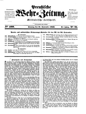 Preußische Wehr-Zeitung Sonntag 11. September 1853