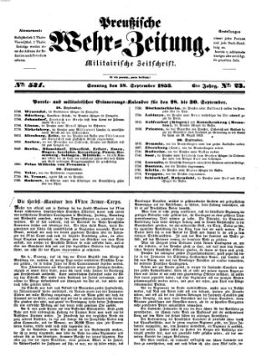 Preußische Wehr-Zeitung Sonntag 18. September 1853