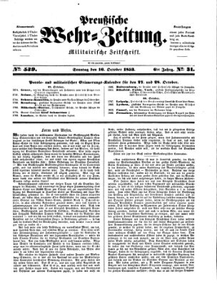 Preußische Wehr-Zeitung Sonntag 16. Oktober 1853