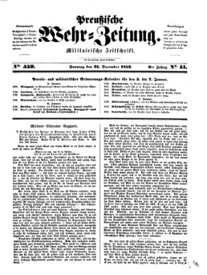 Preußische Wehr-Zeitung Sonntag 25. Dezember 1853