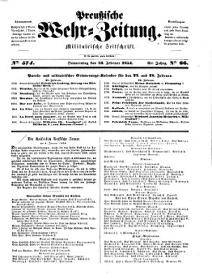 Preußische Wehr-Zeitung Donnerstag 16. Februar 1854