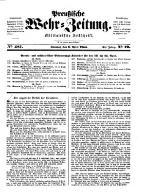 Preußische Wehr-Zeitung Sonntag 2. April 1854