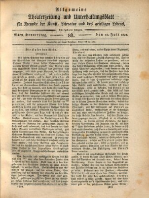 Allgemeine Theaterzeitung und Unterhaltungsblatt für Freunde der Kunst, Literatur und des geselligen Lebens (Allgemeine Theaterzeitung) Donnerstag 18. Juli 1822