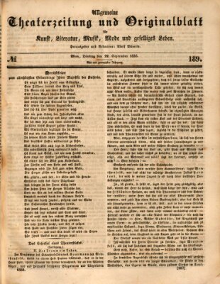 Allgemeine Theaterzeitung Dienstag 22. September 1835