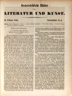 Österreichische Blätter für Literatur und Kunst, Geschichte, Geographie, Statistik und Naturkunde Mittwoch 14. Februar 1844