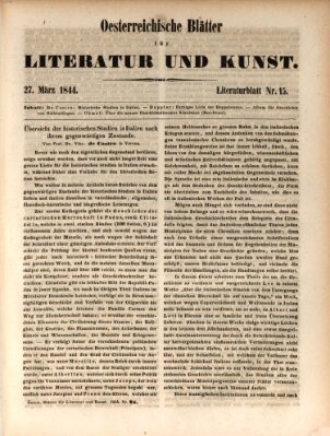 Österreichische Blätter für Literatur und Kunst, Geschichte, Geographie, Statistik und Naturkunde Mittwoch 27. März 1844