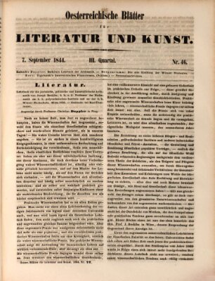 Österreichische Blätter für Literatur und Kunst, Geschichte, Geographie, Statistik und Naturkunde Samstag 7. September 1844