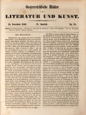 Österreichische Blätter für Literatur und Kunst, Geschichte, Geographie, Statistik und Naturkunde Samstag 28. Dezember 1844