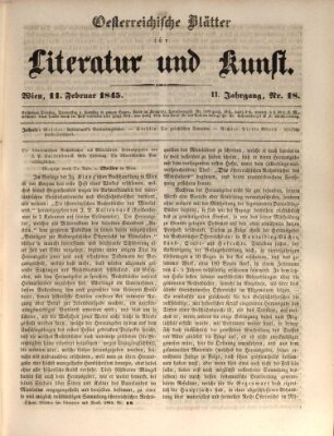 Österreichische Blätter für Literatur und Kunst, Geschichte, Geographie, Statistik und Naturkunde Dienstag 11. Februar 1845