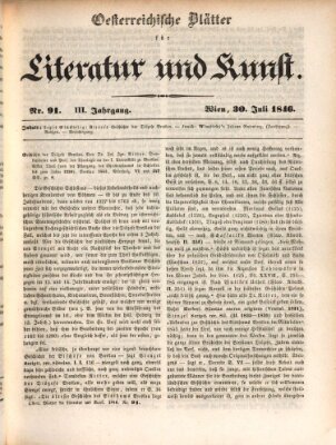 Österreichische Blätter für Literatur und Kunst, Geschichte, Geographie, Statistik und Naturkunde Donnerstag 30. Juli 1846