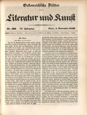 Österreichische Blätter für Literatur und Kunst, Geschichte, Geographie, Statistik und Naturkunde Donnerstag 5. November 1846