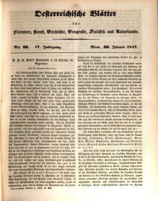 Österreichische Blätter für Literatur und Kunst, Geschichte, Geographie, Statistik und Naturkunde Samstag 30. Januar 1847