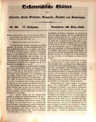 Österreichische Blätter für Literatur und Kunst, Geschichte, Geographie, Statistik und Naturkunde Samstag 20. März 1847