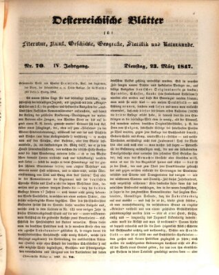 Österreichische Blätter für Literatur und Kunst, Geschichte, Geographie, Statistik und Naturkunde Dienstag 23. März 1847