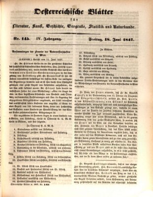 Österreichische Blätter für Literatur und Kunst, Geschichte, Geographie, Statistik und Naturkunde Freitag 18. Juni 1847