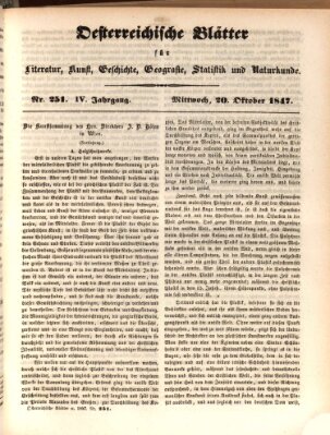 Österreichische Blätter für Literatur und Kunst, Geschichte, Geographie, Statistik und Naturkunde Mittwoch 20. Oktober 1847