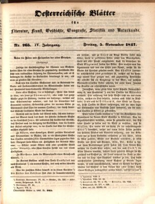 Österreichische Blätter für Literatur und Kunst, Geschichte, Geographie, Statistik und Naturkunde Freitag 5. November 1847