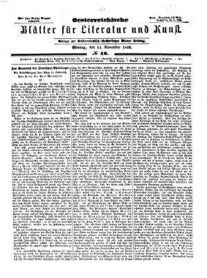 Österreichische Blätter für Literatur und Kunst Montag 14. November 1853