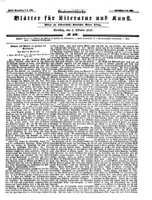 Österreichische Blätter für Literatur und Kunst Samstag 3. Oktober 1857