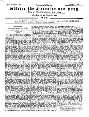 Österreichische Blätter für Literatur und Kunst Samstag 14. November 1857