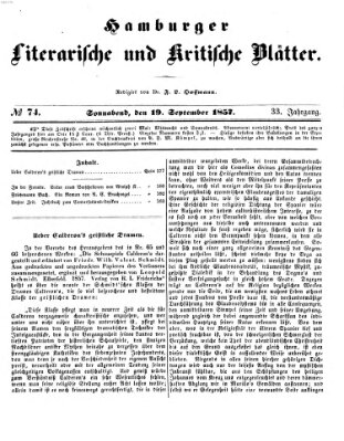 Hamburger literarische und kritische Blätter Samstag 19. September 1857