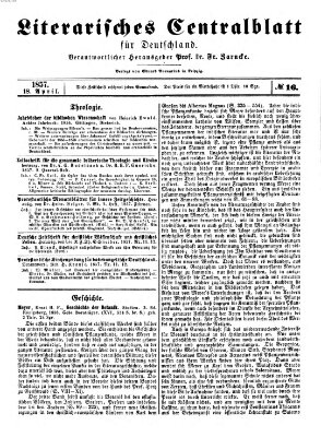 Literarisches Zentralblatt für Deutschland Samstag 18. April 1857