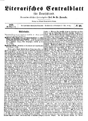 Literarisches Zentralblatt für Deutschland Samstag 24. April 1858