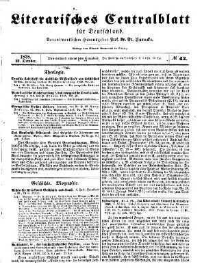 Literarisches Zentralblatt für Deutschland Samstag 23. Oktober 1858